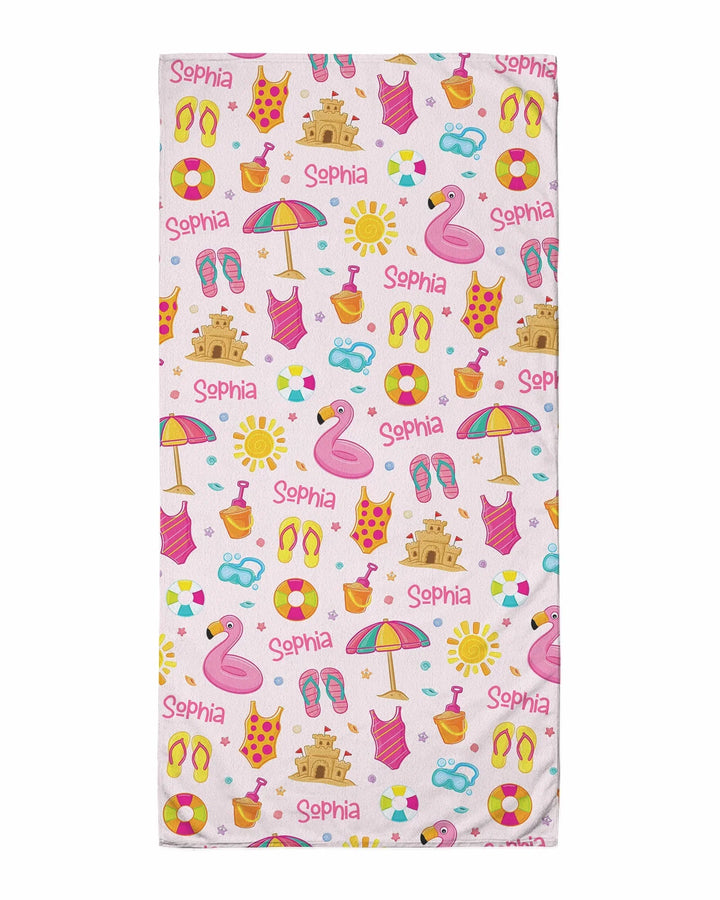 Custom Name Summer is Fun Bamboo Beach Towel
