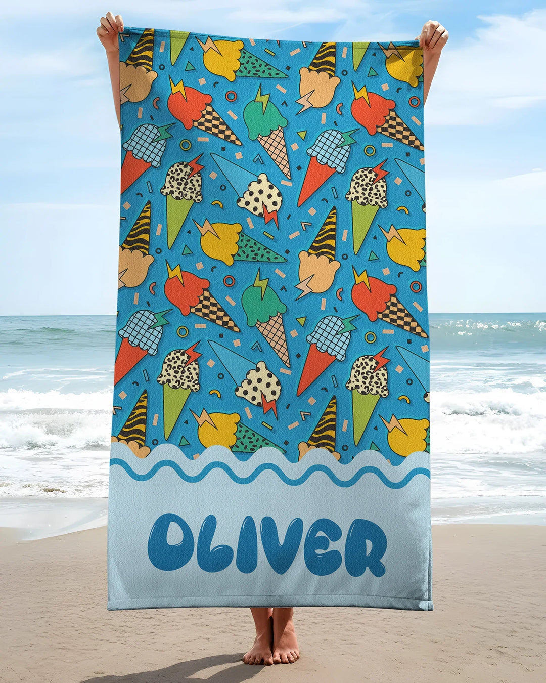Summer Retro Ice Creams Family Matching Bamboo Beach Towel