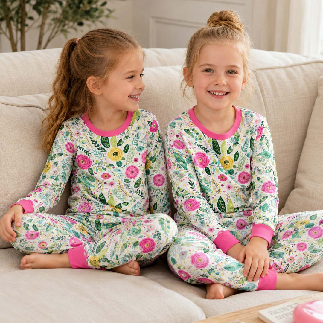 Beautiful Flower Bloom Bamboo Two Piece Long Sleeve Pajama Set