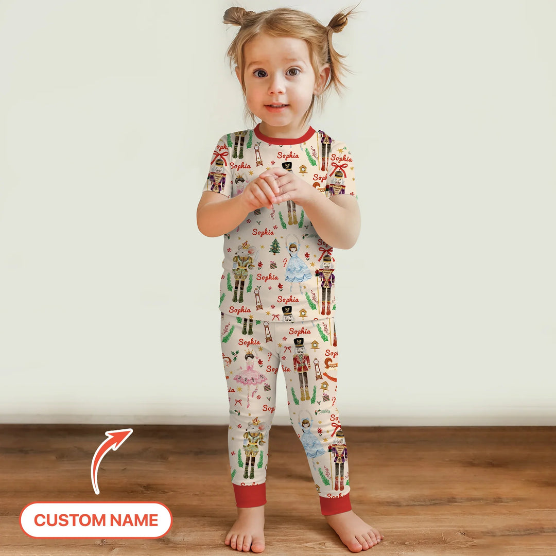 Nutcracker’s Christmas Dream Custom Name Two Piece Short Sleeve Shorts Pajama Set , Nutcracker’s Christmas Dream Custom Name Two Piece Short Sleeve Shorts Pajama Set - 12-18M