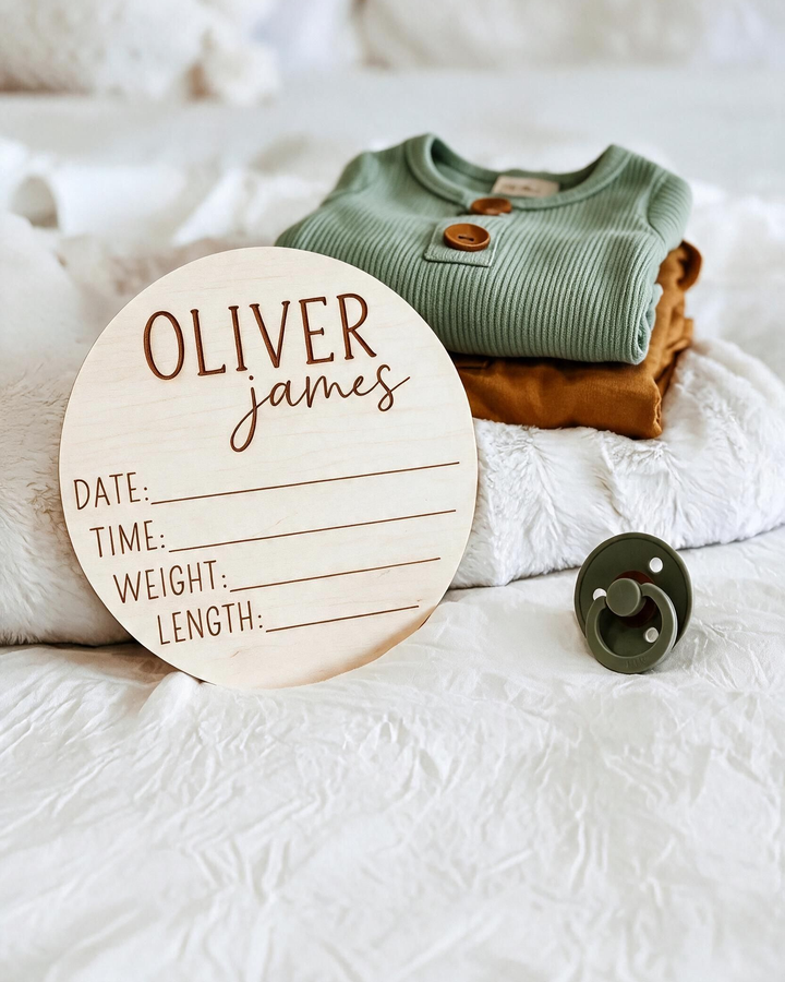 Custom Name Birth Stats Wood Announcement