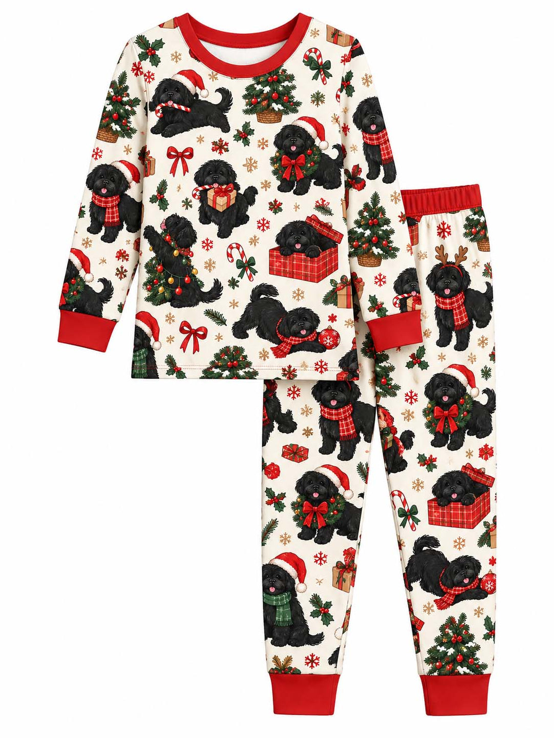 Black Dog Christmas Cheer Bamboo Two Piece Long Sleeve Pajama Set