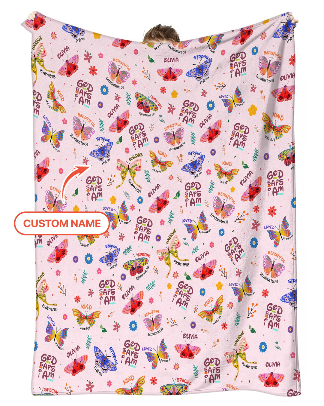 Benutzerdefinierter Name Gott sagt, ich bin Schmetterling Kleinkinddecke