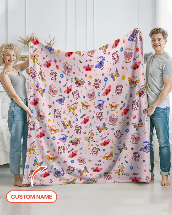 Benutzerdefinierter Name Gott sagt, ich bin Schmetterling Kleinkinddecke