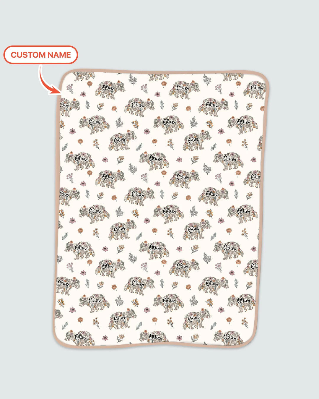 Custom Name Floral Bear Family Matching Bamboo Blanket