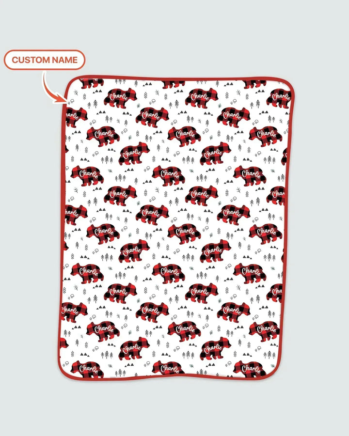 Custom Name Family Bear Matching Bamboo Blanket