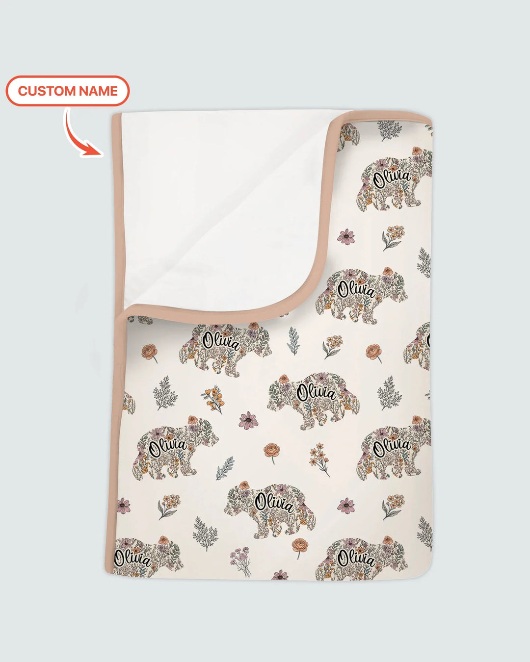 Custom Name Floral Bear Family Matching Bamboo Blanket