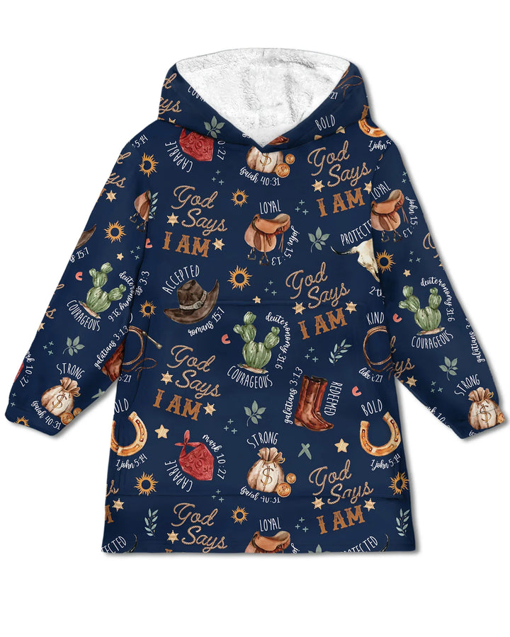 God Says I Am Western Faith Wearable Bamboo Blanket Hoodie