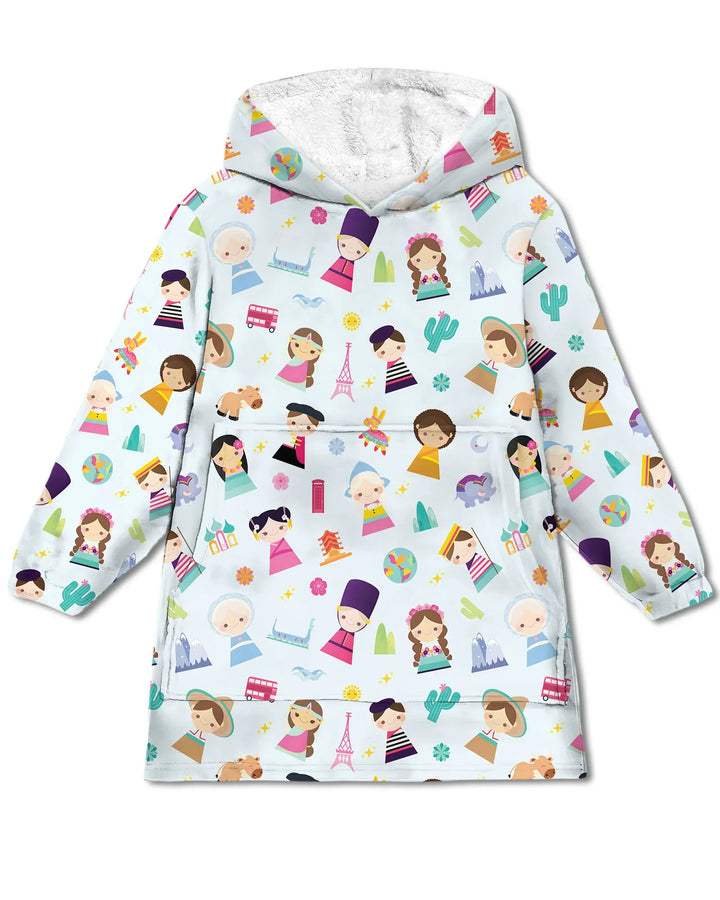 Tiny Friends Around the World Wearable Bamboo Blanket Hoodie