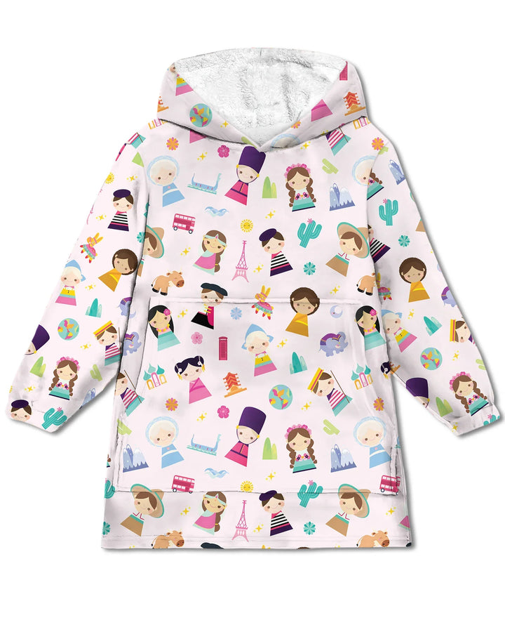Tiny Friends Around the World Wearable Bamboo Blanket Hoodie