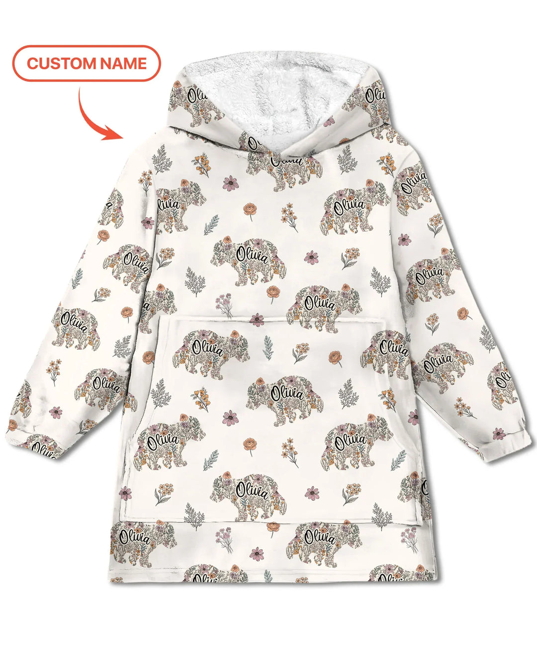 Custom Name Floral Bear Family Matching Bamboo Blanket Hoodie