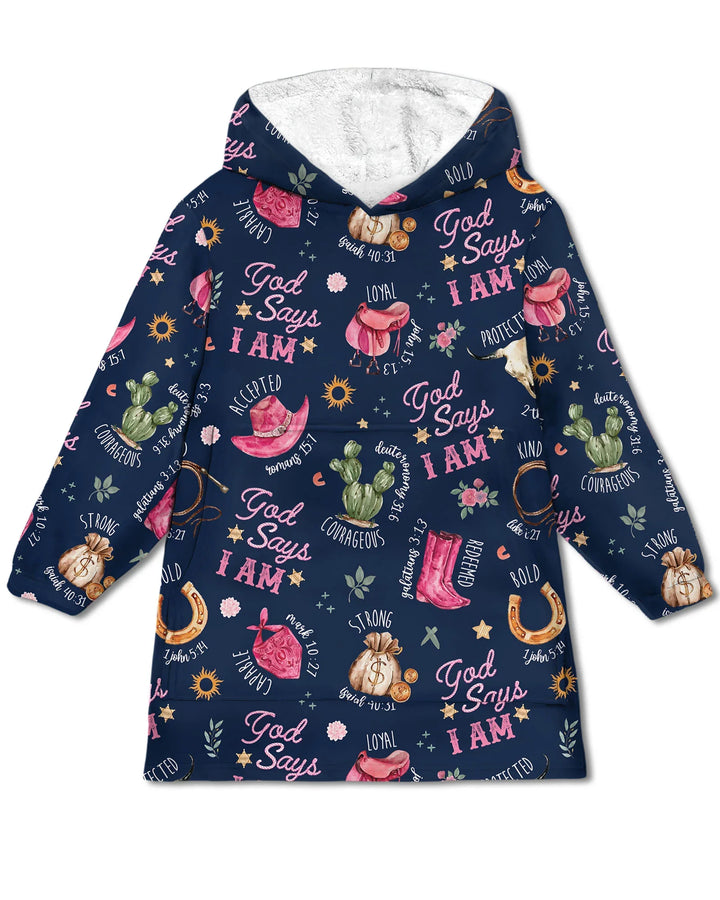 God Says I Am Western Faith Wearable Bamboo Blanket Hoodie