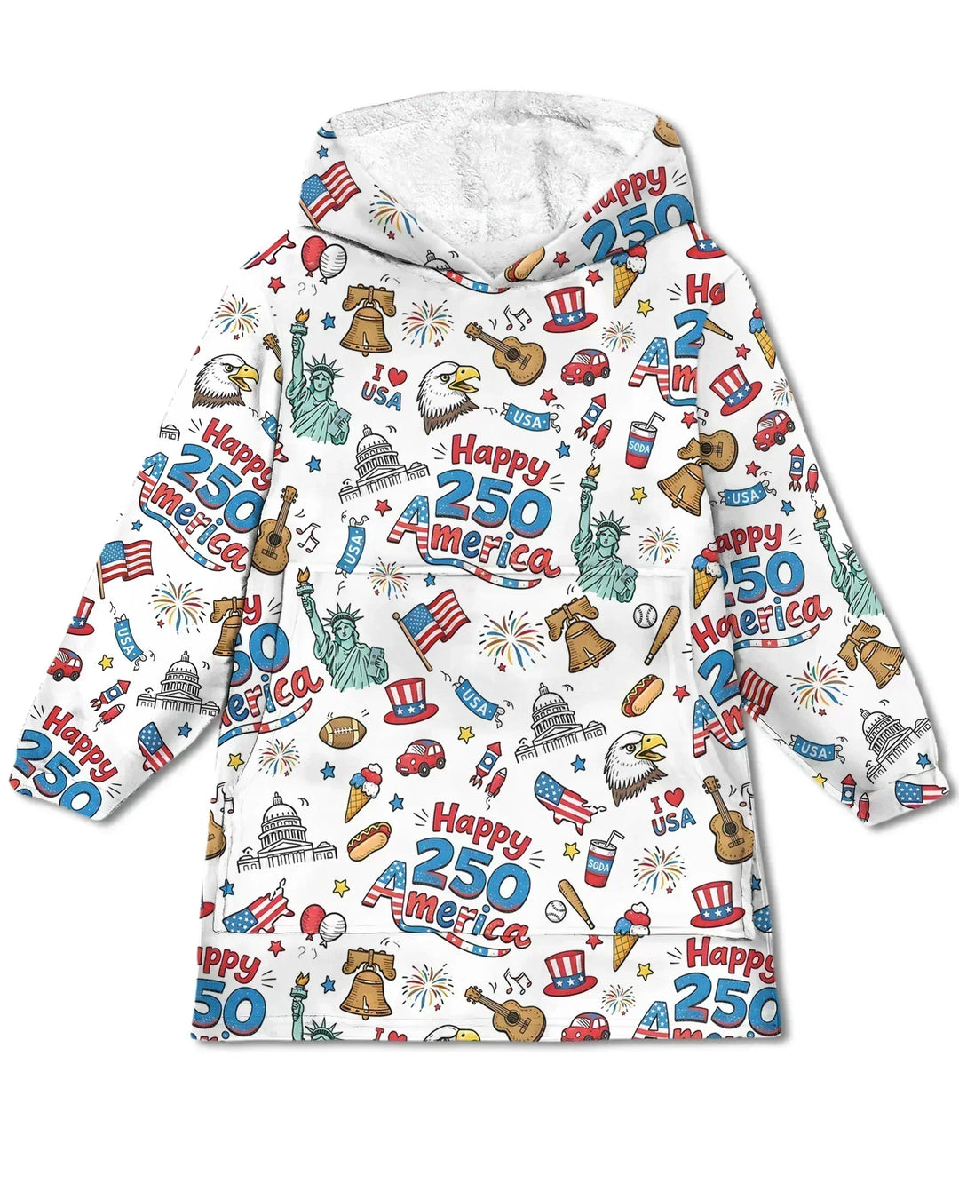 Happy 250 America I love USA Wearable Bamboo Blanket Hoodie
