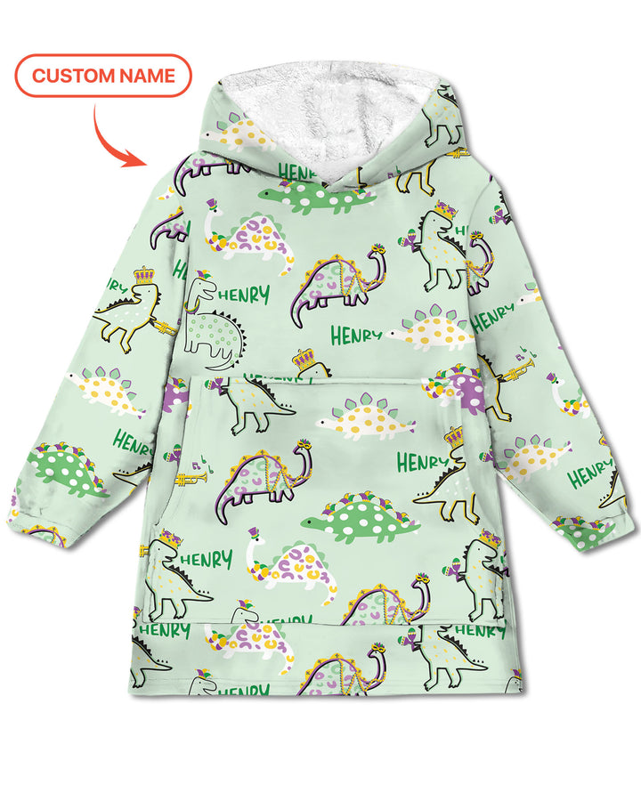 Custom Name Mardi Gras Saurus Wearable Blanket Hoodie