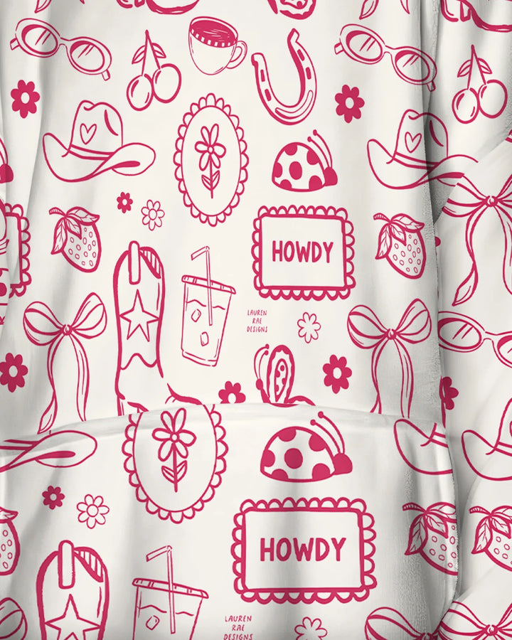 Doodle Wild West Cowgirl Wearable Bamboo Blanket Hoodie