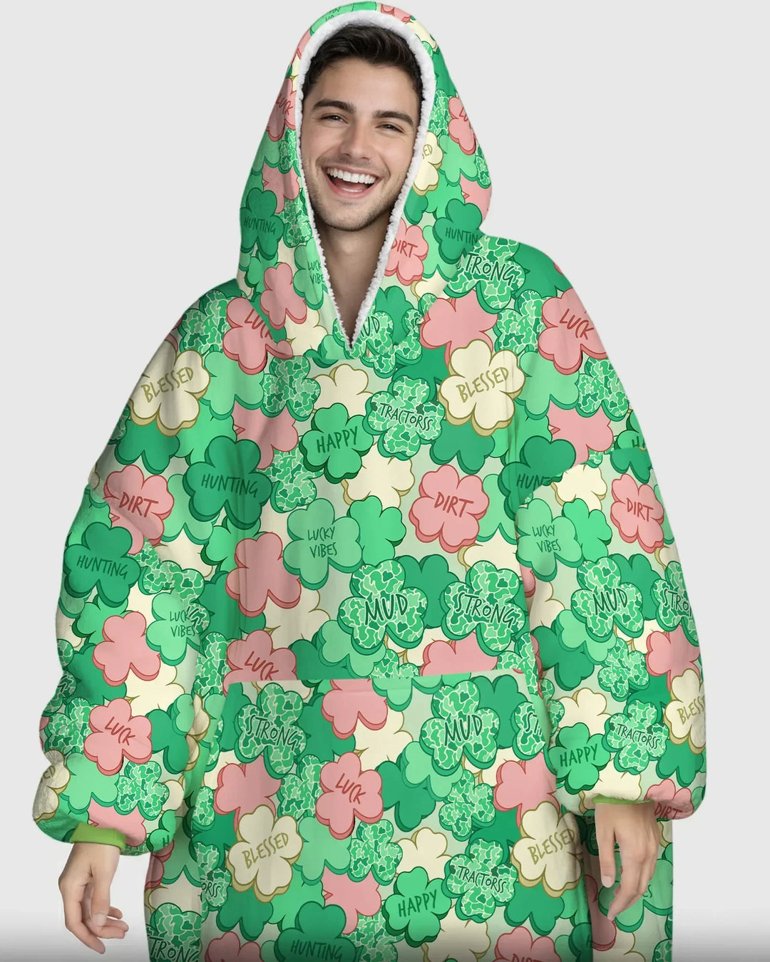 Lucky Vibes Shamrock  Wearable Blanket Hoodie