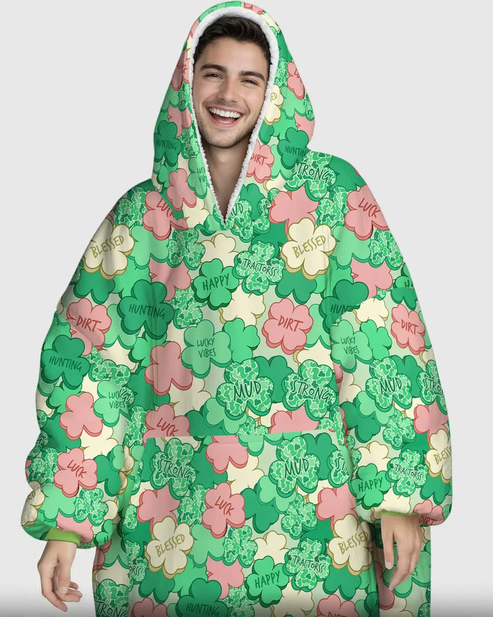 Lucky Vibes Shamrock  Wearable Blanket Hoodie