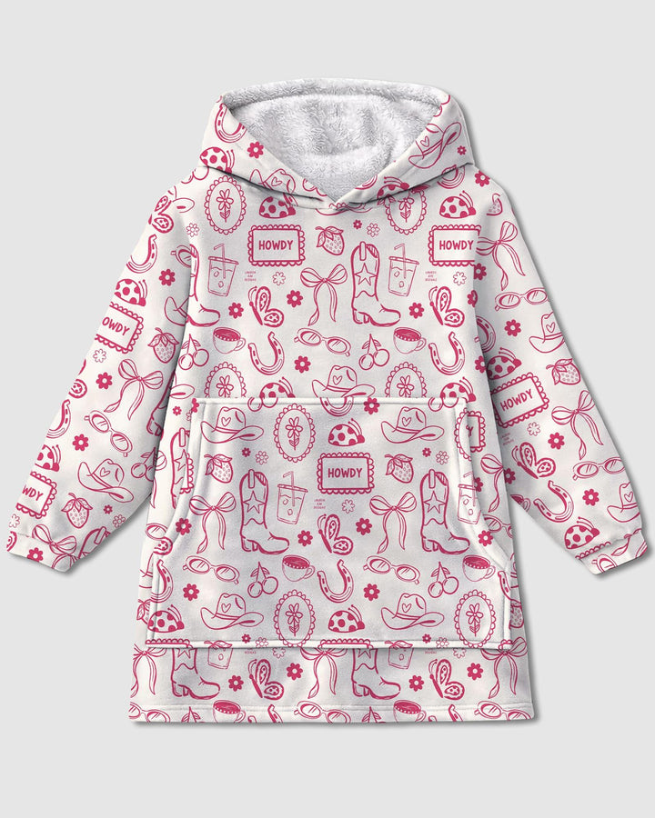 Doodle Wild West Cowgirl Wearable Bamboo Blanket Hoodie
