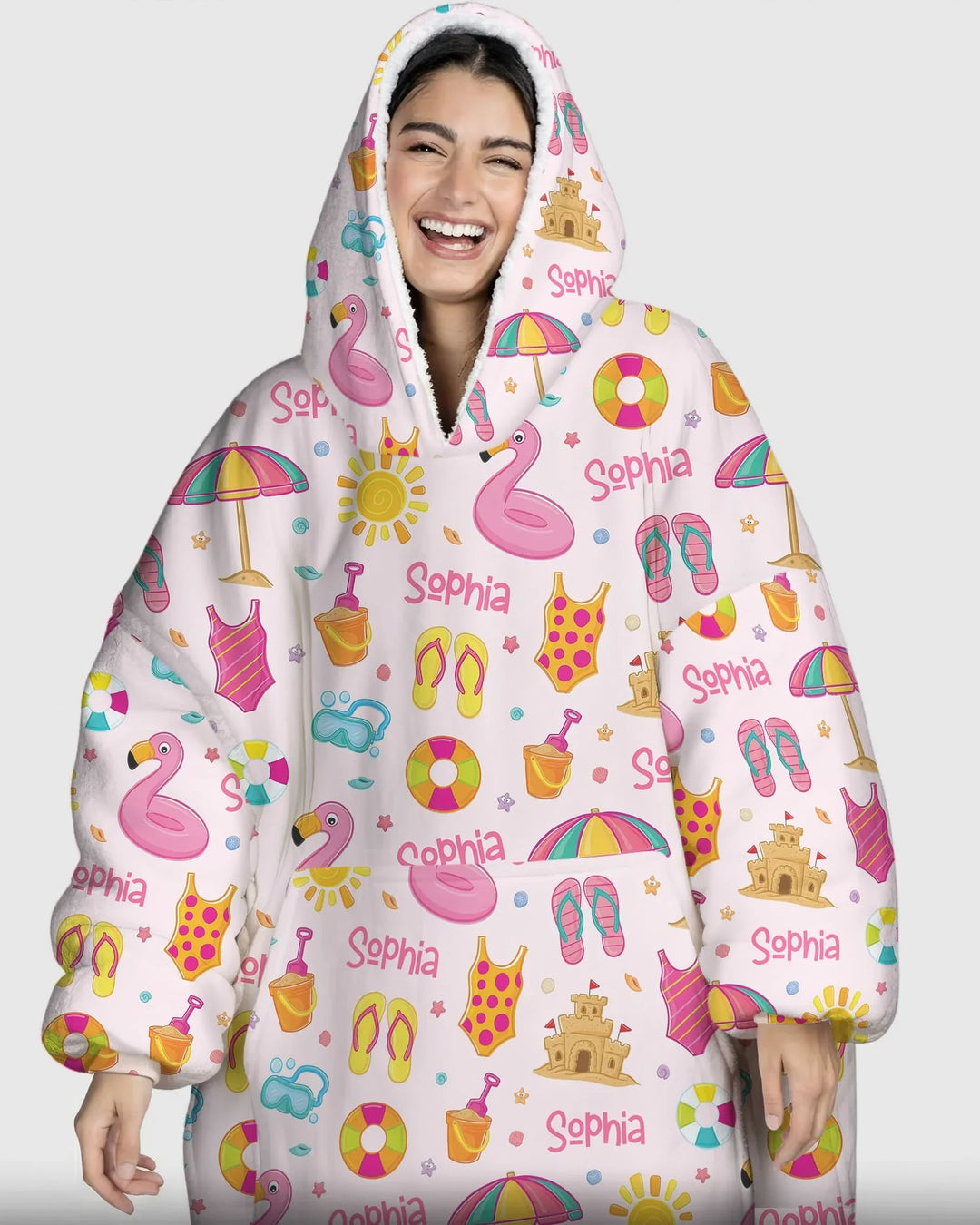 Custom Name Summer is Fun Bamboo Blanket Hoodie