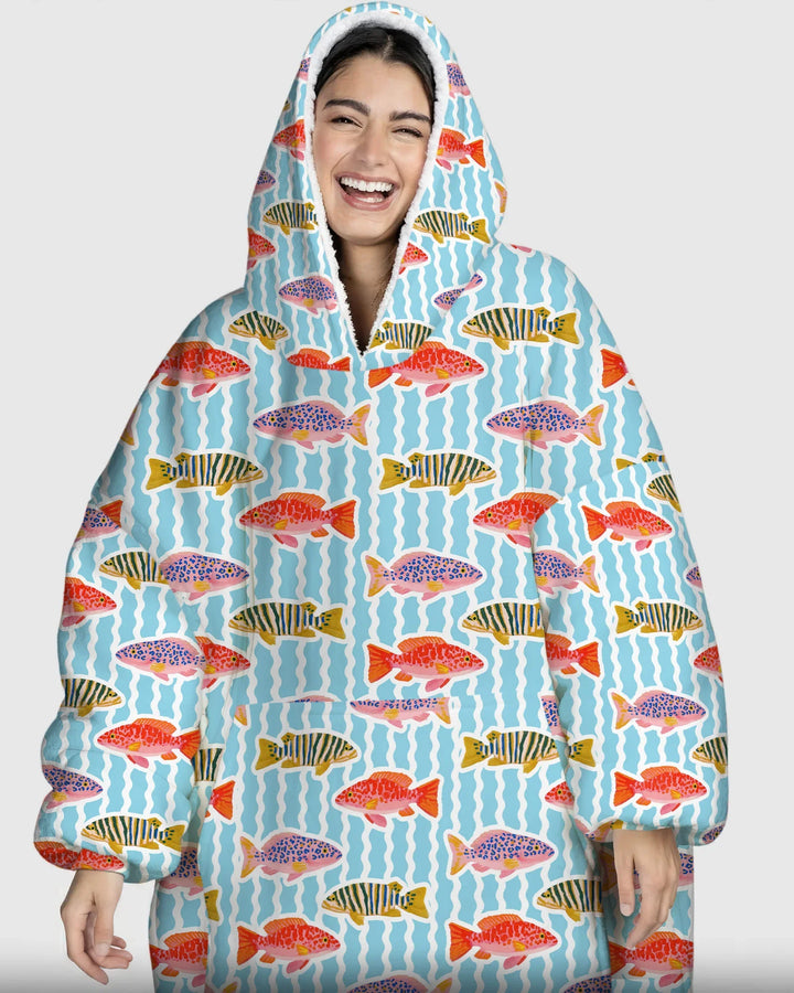 Preppy Fish Crew Wearable Bamboo Blanket Hoodie