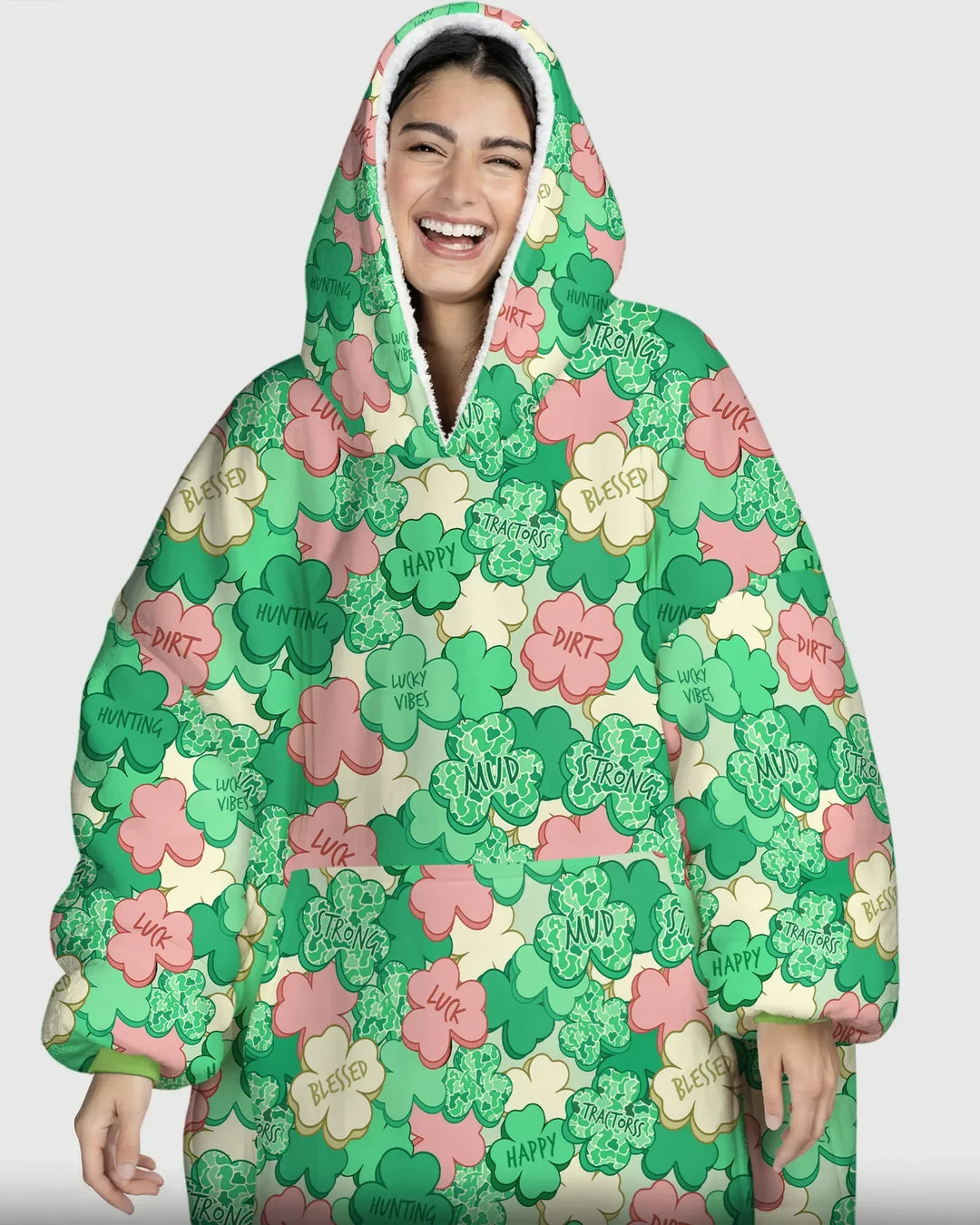 Lucky Vibes Shamrock  Wearable Blanket Hoodie