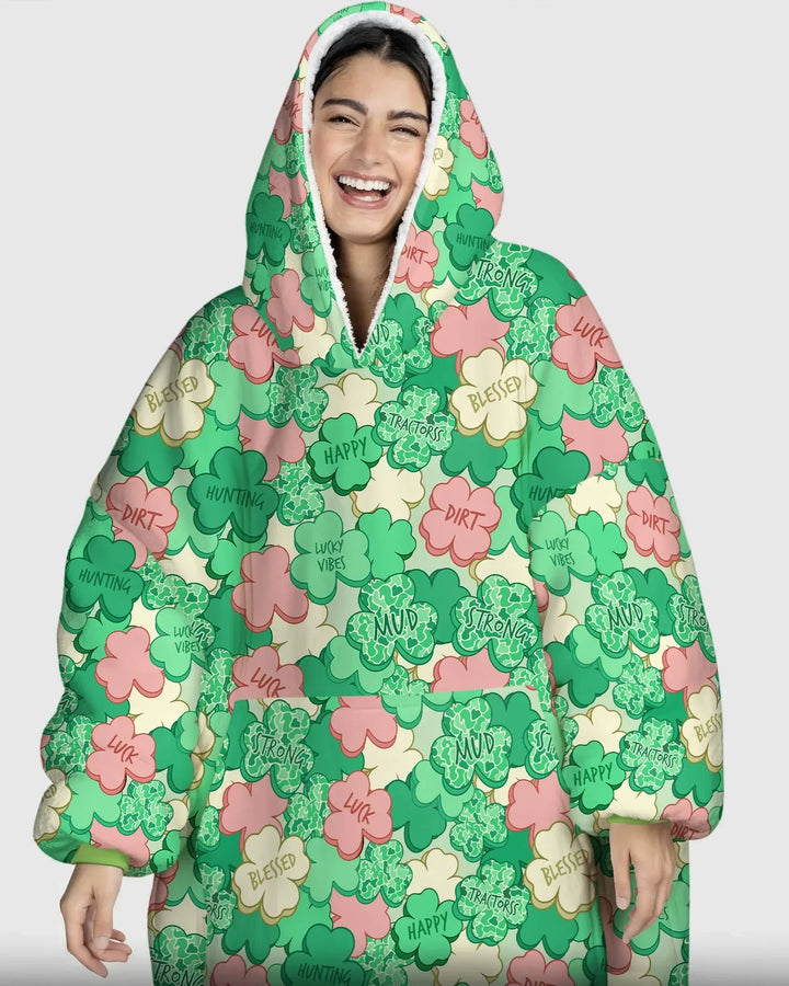 Lucky Vibes Shamrock  Wearable Blanket Hoodie