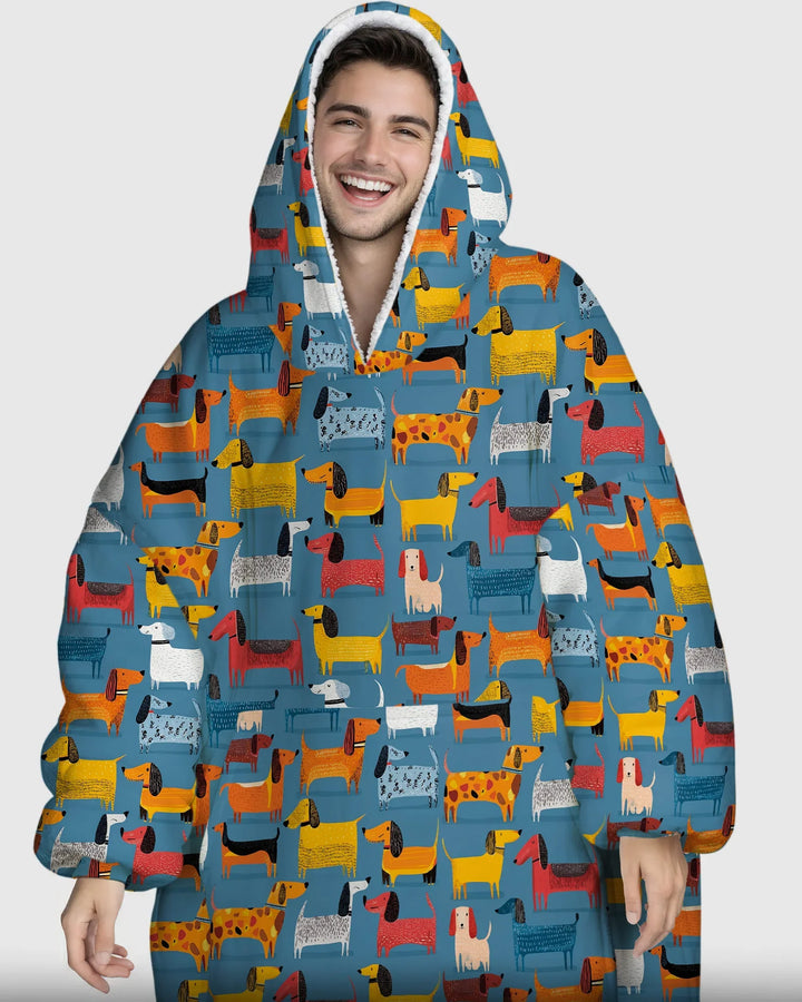Whimsical Dachshund Wearable Bamboo Blanket Hoodie
