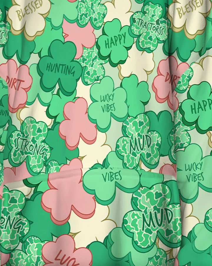 Lucky Vibes Shamrock  Wearable Blanket Hoodie