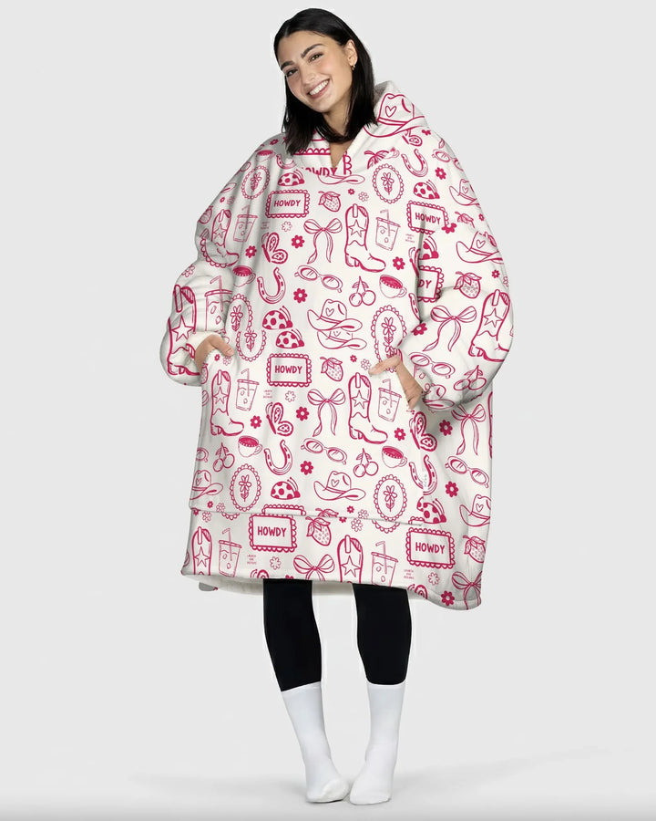 Doodle Wild West Cowgirl Wearable Bamboo Blanket Hoodie