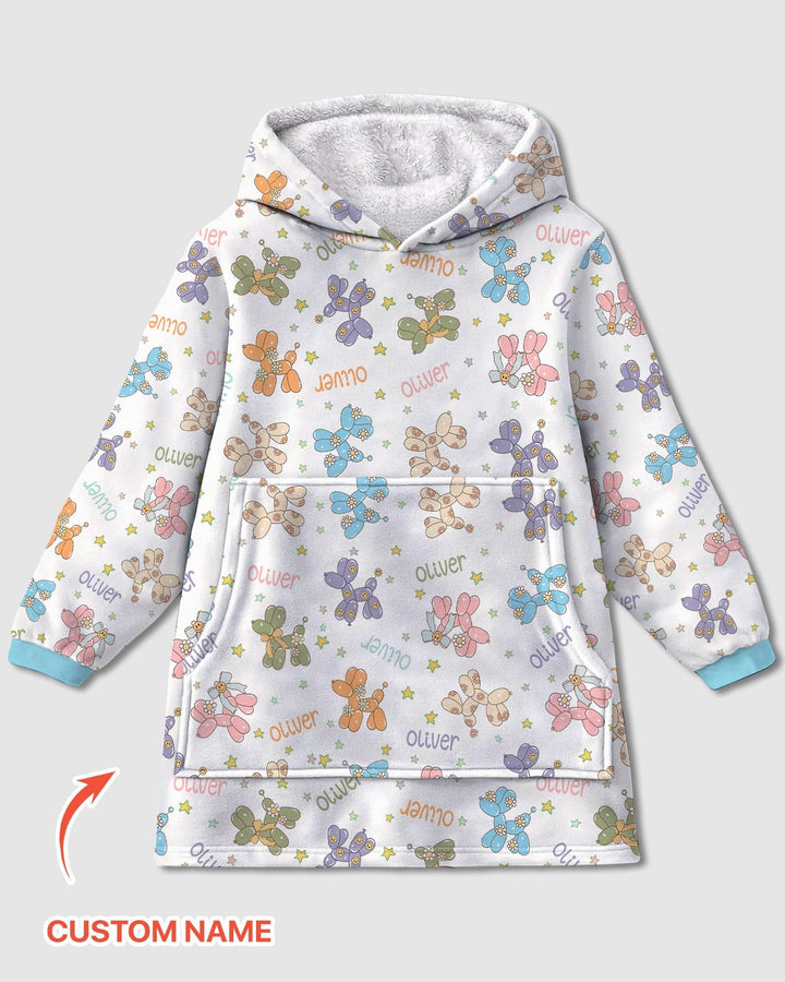 Custom Name Balloon Dog Blanket Hoodie