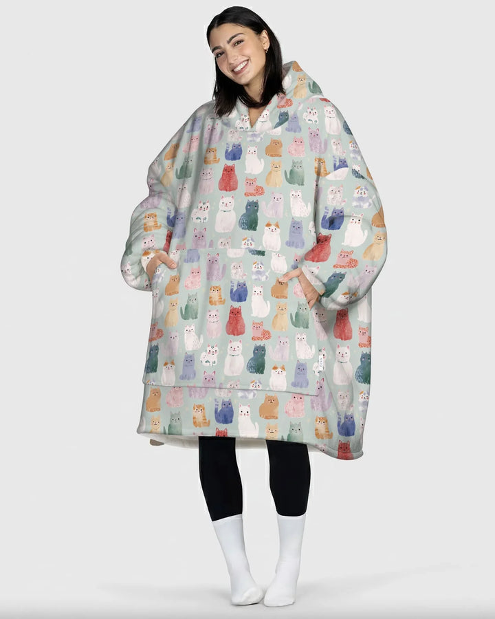 Enchanted Happy Kitty Family Matching Custom Bamboo Blanket Hoodie