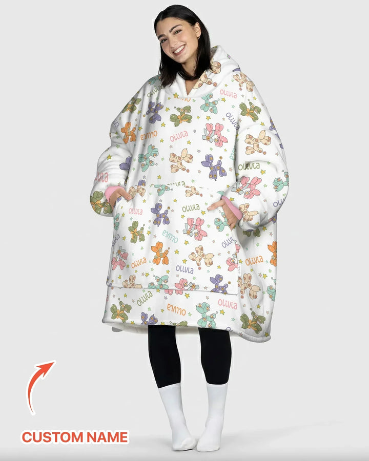 Custom Name Balloon Dog Blanket Hoodie