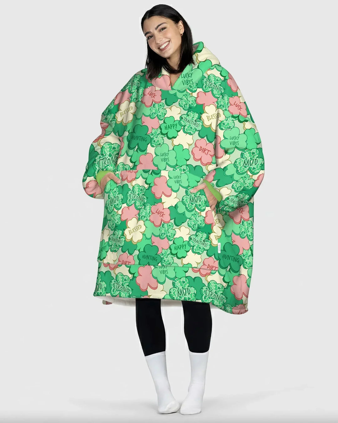 Lucky Vibes Shamrock  Wearable Blanket Hoodie