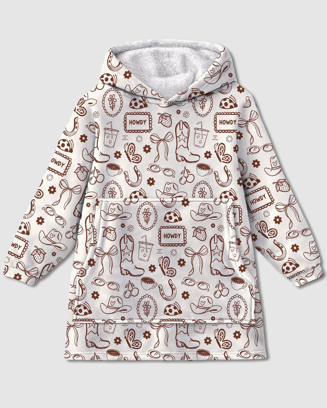 Doodle Wild West Cowgirl Wearable Bamboo Blanket Hoodie
