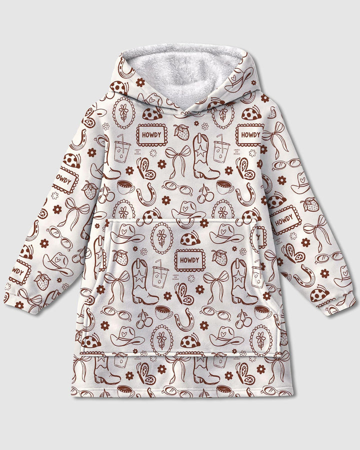 Doodle Wild West Cowgirl Wearable Bamboo Blanket Hoodie