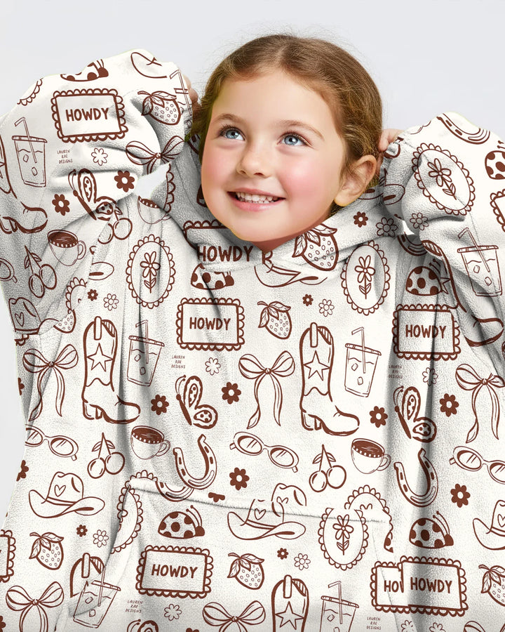 Doodle Wild West Cowgirl Wearable Bamboo Blanket Hoodie