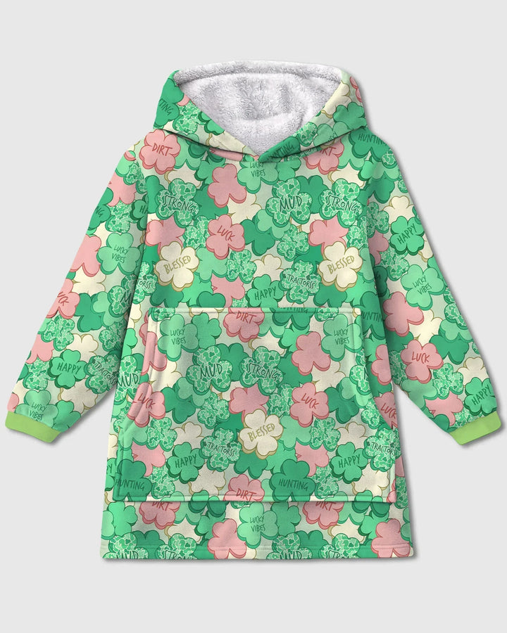 Lucky Vibes Shamrock  Wearable Blanket Hoodie