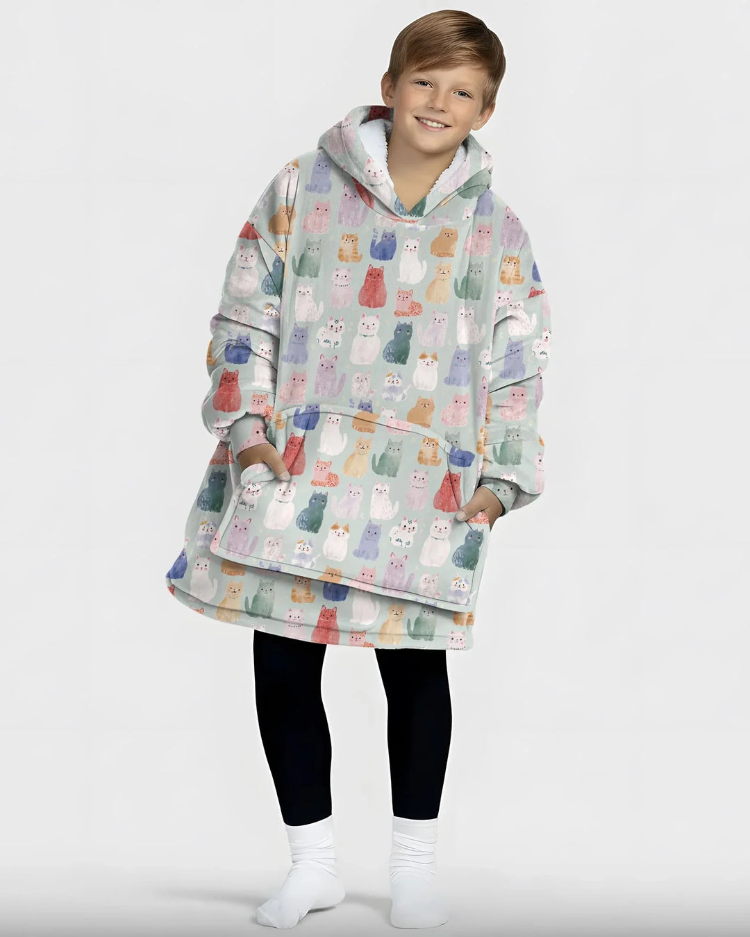 Enchanted Happy Kitty Family Matching Custom Bamboo Blanket Hoodie