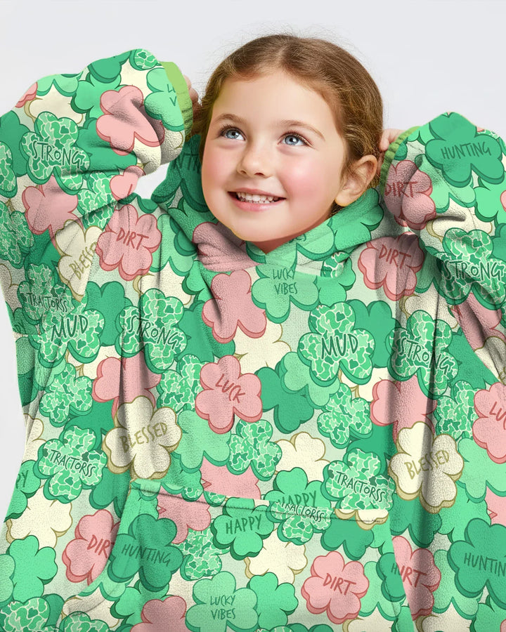 Lucky Vibes Shamrock  Wearable Blanket Hoodie