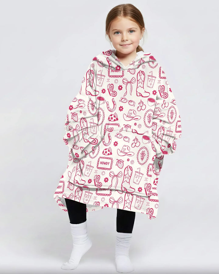 Doodle Wild West Cowgirl Wearable Bamboo Blanket Hoodie