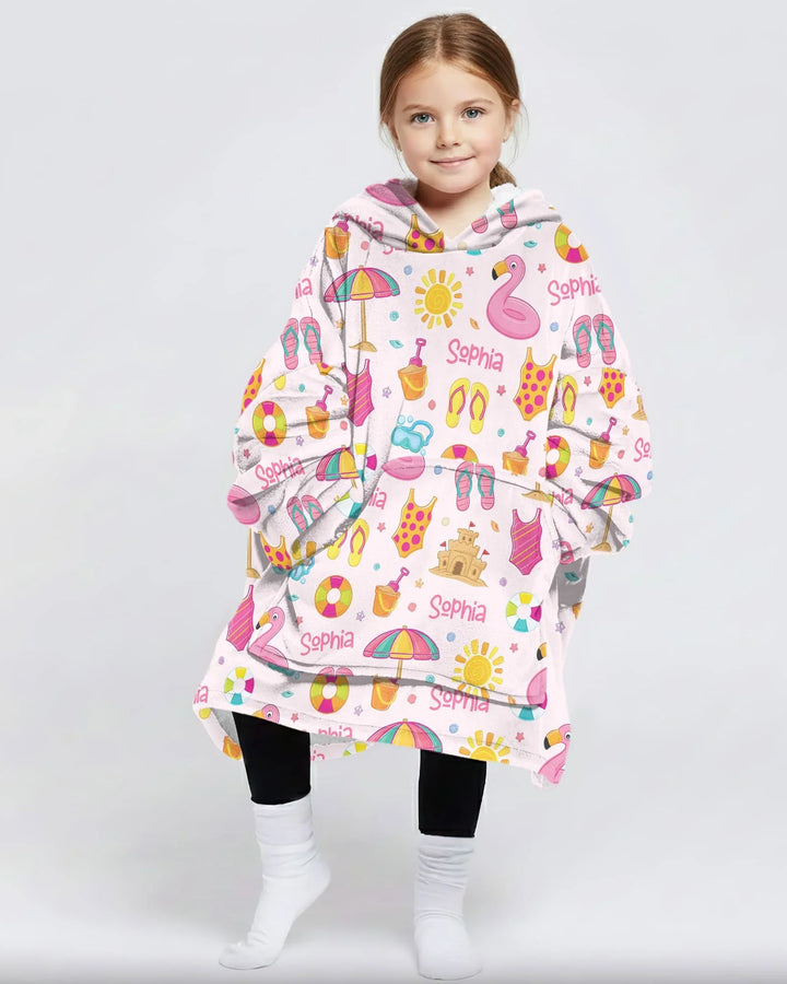 Custom Name Summer is Fun Bamboo Blanket Hoodie