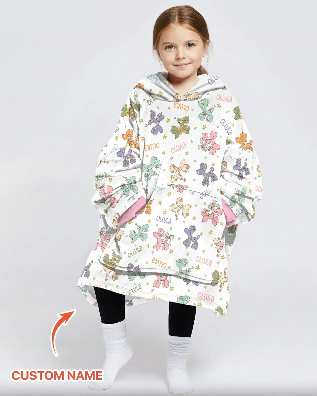 Custom Name Balloon Dog Blanket Hoodie