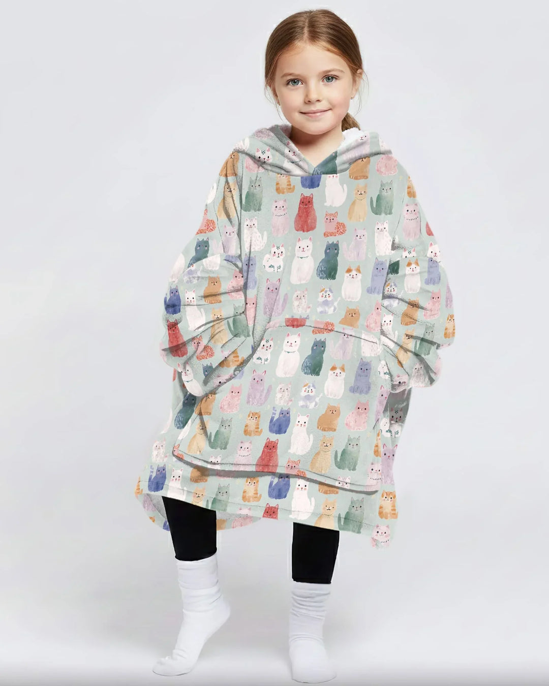 Enchanted Happy Kitty Family Matching Custom Bamboo Blanket Hoodie