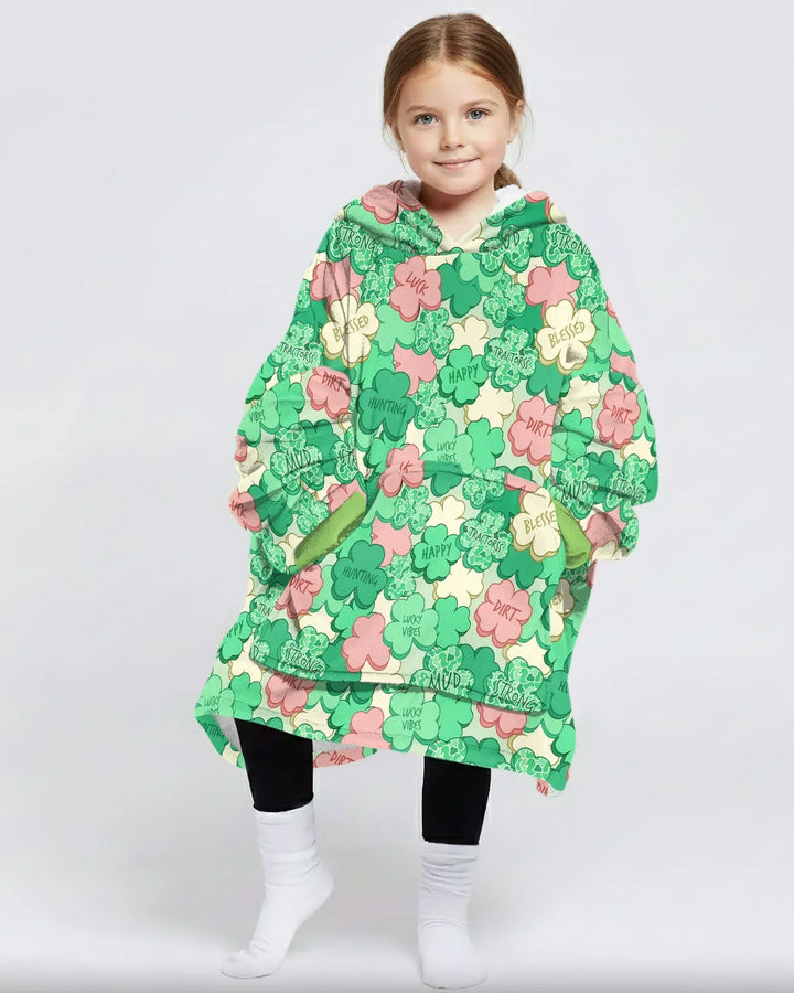 Lucky Vibes Shamrock  Wearable Blanket Hoodie