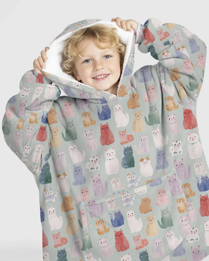 Enchanted Happy Kitty Family Matching Custom Bamboo Blanket Hoodie