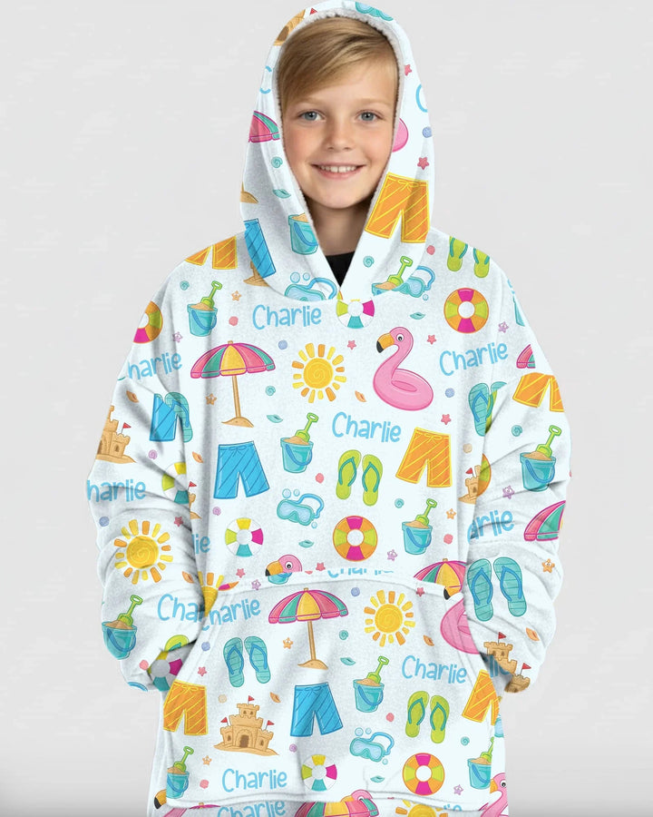 Custom Name Summer is Fun Bamboo Blanket Hoodie