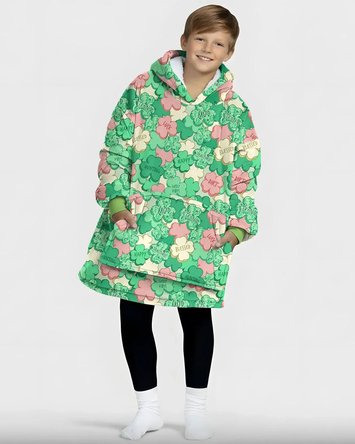 Lucky Vibes Shamrock  Wearable Blanket Hoodie