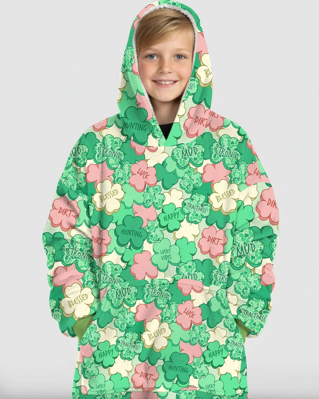 Lucky Vibes Shamrock  Wearable Blanket Hoodie