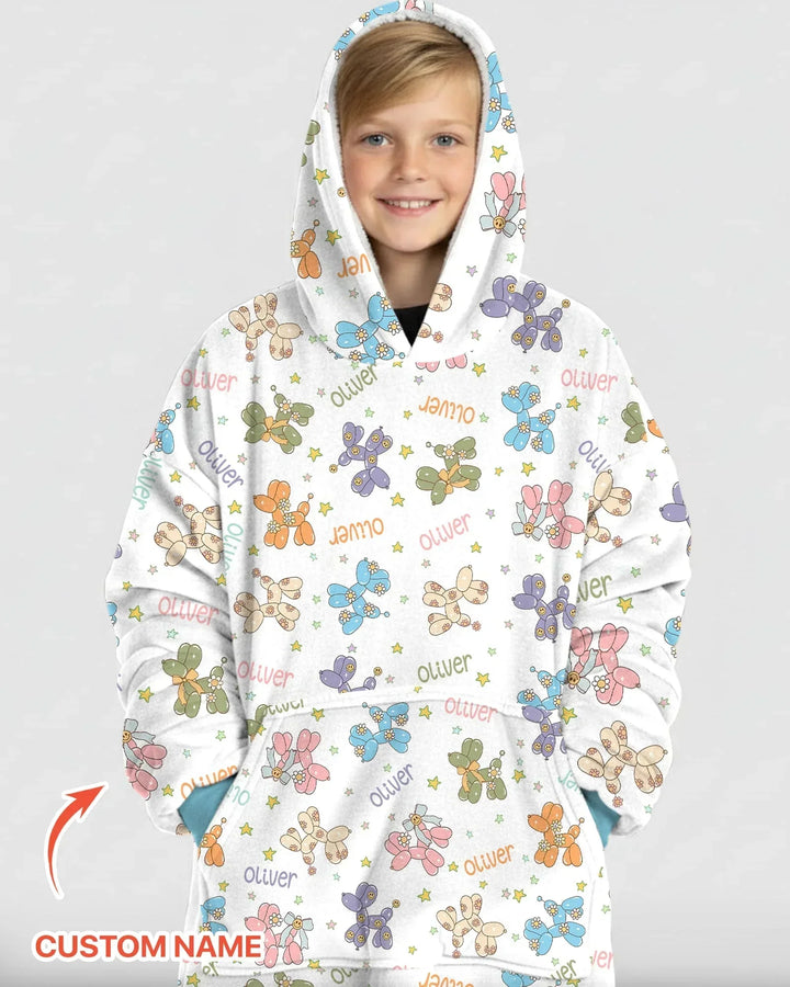 Custom Name Balloon Dog Blanket Hoodie