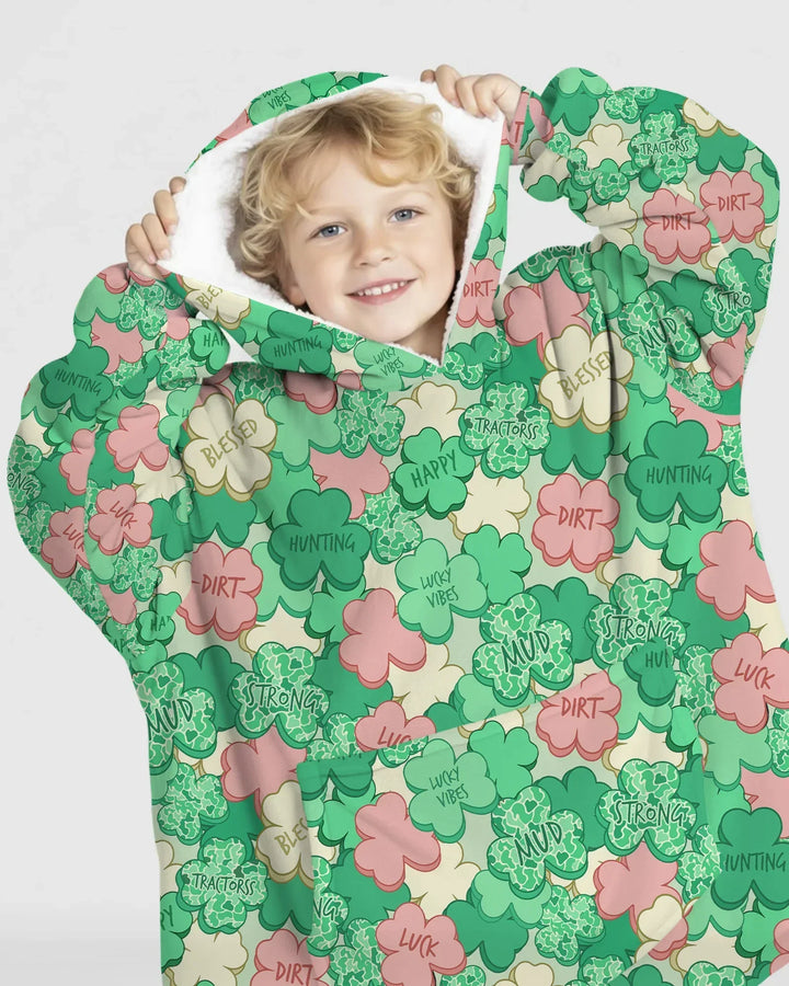 Lucky Vibes Shamrock  Wearable Blanket Hoodie